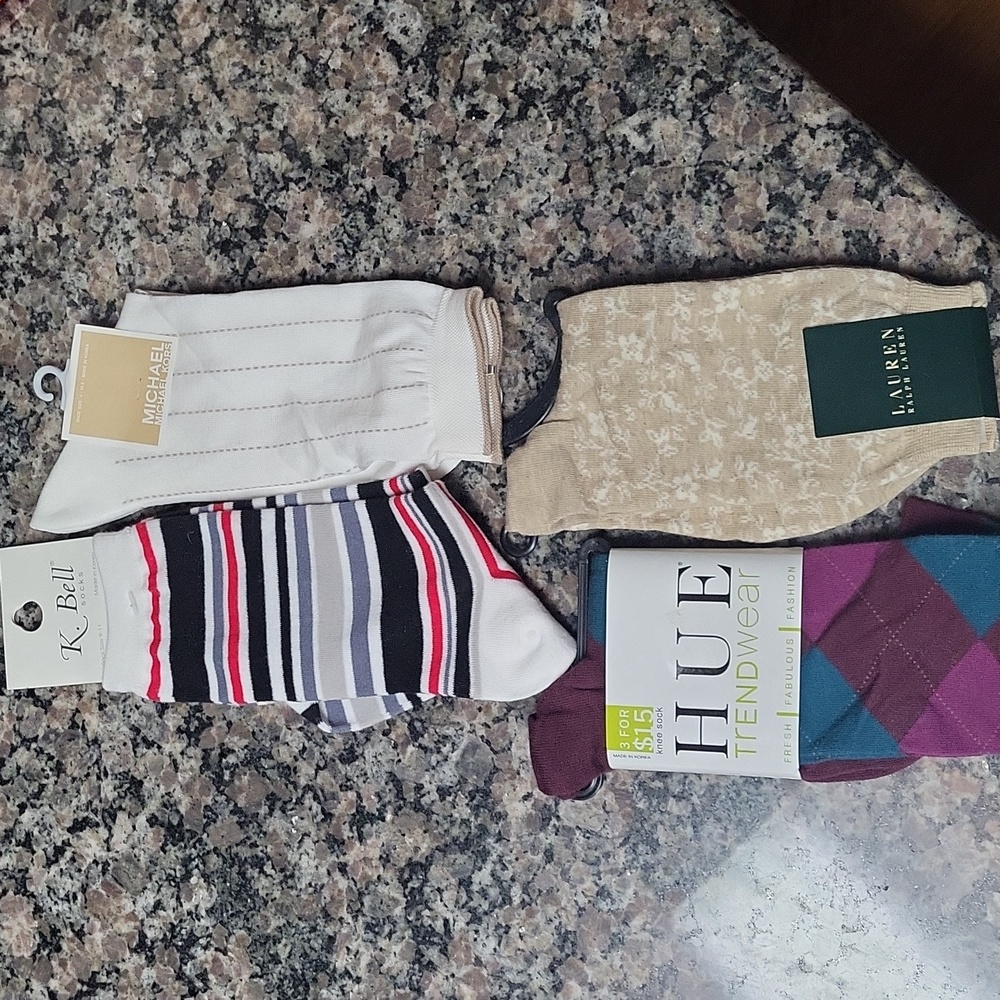 Lot of 4 new w tags socks Ralph Lauren, HUE, Michael Kors, K Bell